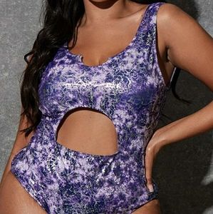 Plus size purple tye dye swimsuit